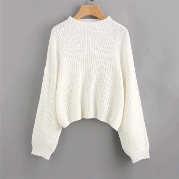 Drop Shoulder Lantern Sleeve Oversized Jumper Solid Sweater