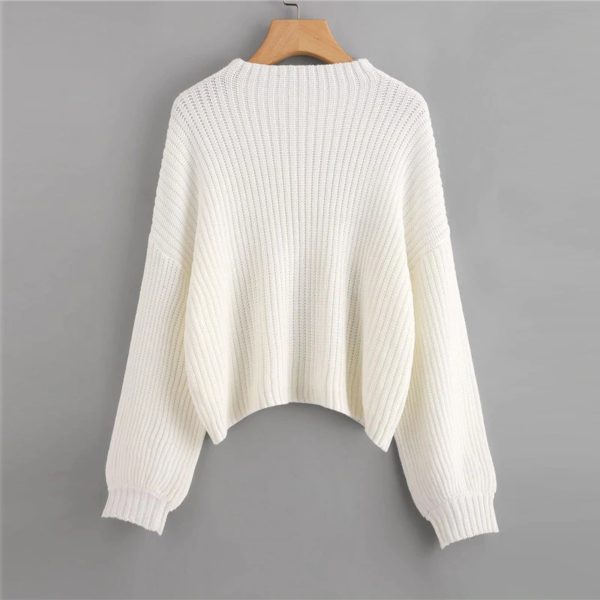 Drop Shoulder Lantern Sleeve Oversized Jumper Solid Sweater - Image 2