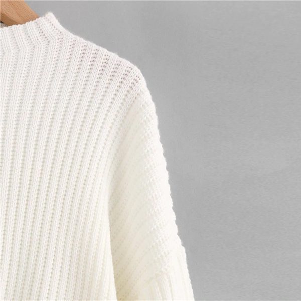 Drop Shoulder Lantern Sleeve Oversized Jumper Solid Sweater - Image 3