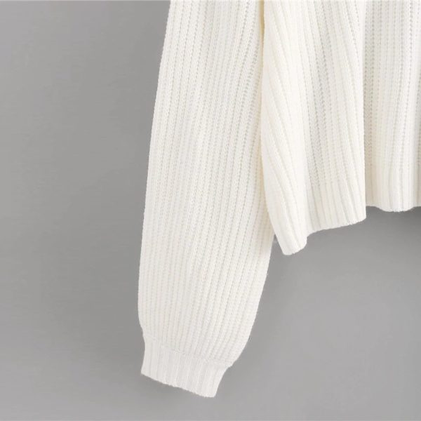 Drop Shoulder Lantern Sleeve Oversized Jumper Solid Sweater - Image 4