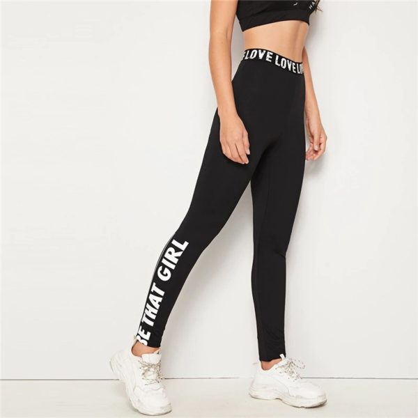 Elastic Waist Leisure Skinny Slogan Print Leggings