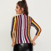 Office Lady Form Fitted Striped Top Slim T Shirt - Image 2