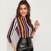 Office Lady Form Fitted Striped Top Slim T Shirt - Image 3