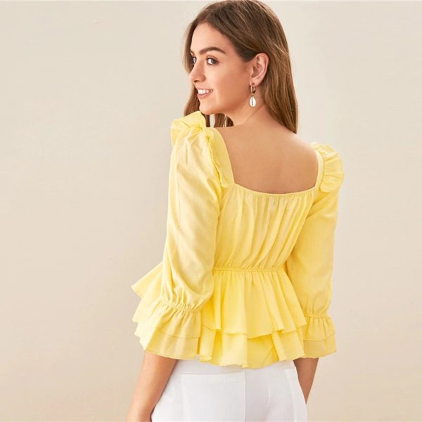 Puff Shoulder Sweetheart Neck Trim Layered Tops and Blouses - Image 7