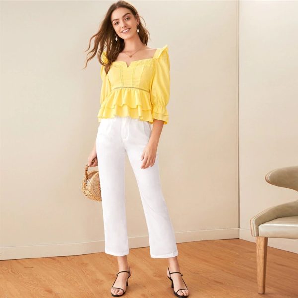 Puff Shoulder Sweetheart Neck Trim Layered Tops and Blouses - Image 9