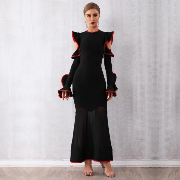 Sexy Ruffle Lace Flare Sleeve Celebrity Party Dress - Image 2