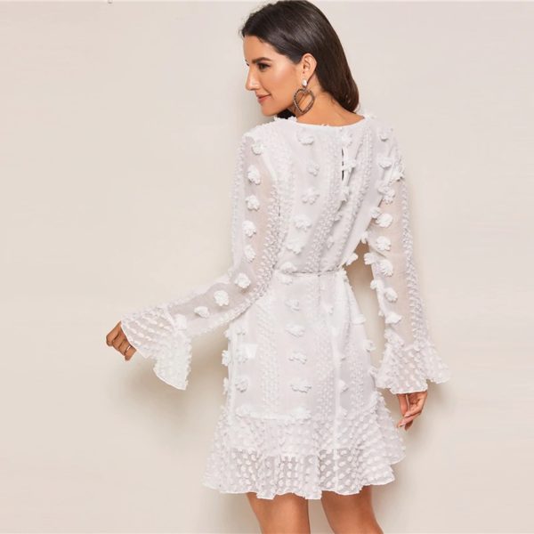 Swiss Dot Flounce Sleeve Ruffle Hem Sweet Dress - Image 2