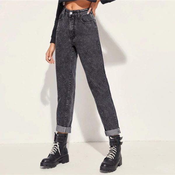 Button Front Street wear Mid Waist Fashion Long Denim Jeans - Image 4