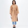 Notched Collar Split Hem Elegant Belted Double Pocket Trench Coat