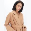 Notched Collar Split Hem Elegant Belted Double Pocket Trench Coat - Image 4