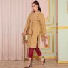Notched Collar Split Hem Elegant Belted Double Pocket Trench Coat - Image 7