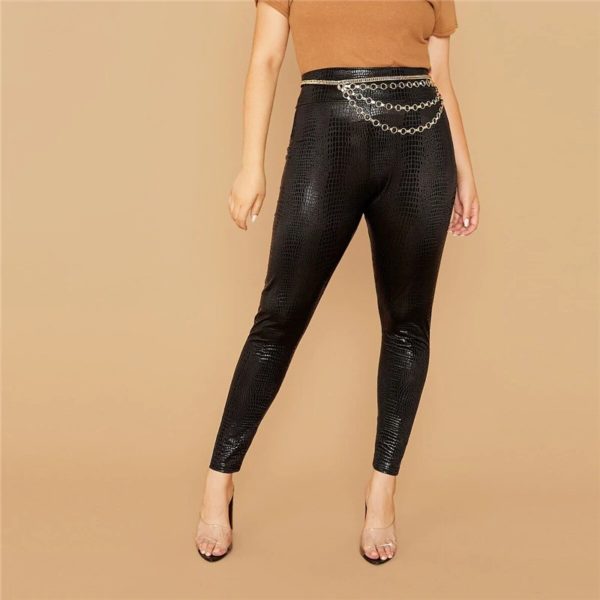 Plus Size Wide Waistband Snakeskin Slim Fit Glamorous Leggings