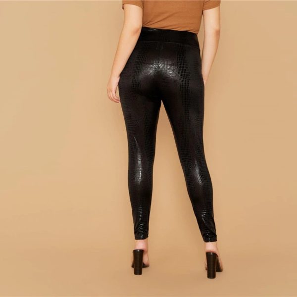 Plus Size Wide Waistband Snakeskin Slim Fit Glamorous Leggings - Image 2