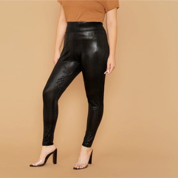 Plus Size Wide Waistband Snakeskin Slim Fit Glamorous Leggings - Image 3