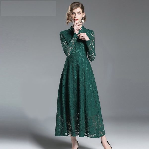 Solid Lace Pleated Party Maxi Dress - Image 3