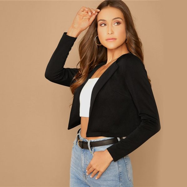 Solid Shawl Collar Long Sleeve Crop Elegant Workwear Blazer - Image 3