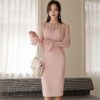 Sweet Solid Flare Sleeve Party slim vestidos Bodycon dress - Image 2