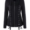 Hoodie Long Sleeve Lace Up Straps Full Zip Hooded Jacket