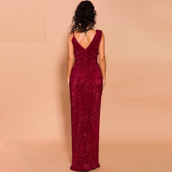 Sexy Deep V Neck Backless High Split Maxi Dress - Image 6