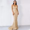 Sexy Elegant Christmas Off Shoulder Glitter Backless Geometry Maxi Dress - Image 2
