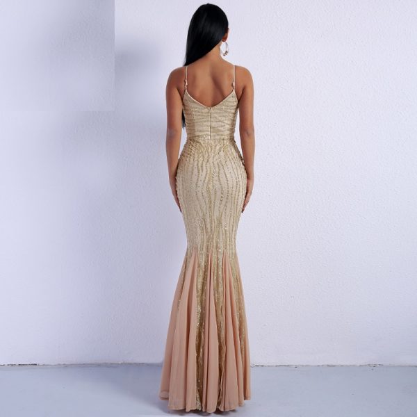 Sexy Sleeveless V-Neck Halter Sequin Maxi Dress - Image 6