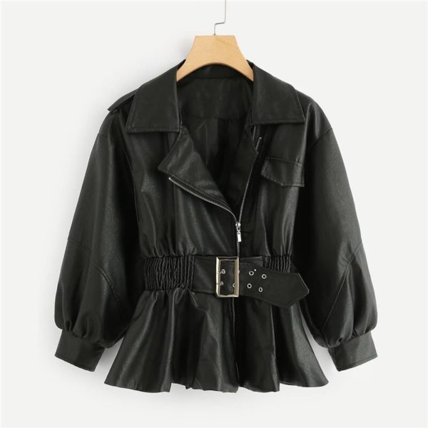 Belted Bishop Sleeve Casual Ruched Crop Jacket