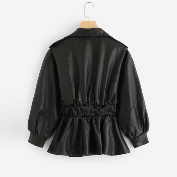 Belted Bishop Sleeve Casual Ruched Crop Jacket - Image 2