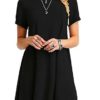 Boat Style Neckline Short Sleeve Dress - Image 2