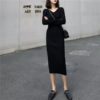 Elegant V-Neck Package Hip Bottoming Pencil Knitted Dress - Image 3