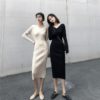 Elegant V-Neck Package Hip Bottoming Pencil Knitted Dress - Image 4