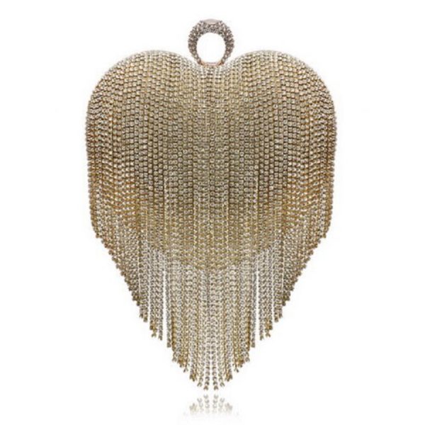 Diamonds Heart Design Clutch One Side Handle Fashion Rhinestones Purse