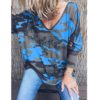 Plus Size V-neck Long Sleeve Printed Streetwear Blouse