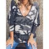 Plus Size V-neck Long Sleeve Printed Streetwear Blouse - Image 3