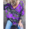 Plus Size V-neck Long Sleeve Printed Streetwear Blouse - Image 6