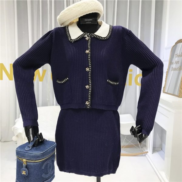 Single Breasted Knit Jumper And Mini Skirt