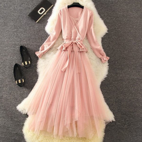 V Collar Jumper Outfit Sling Dress