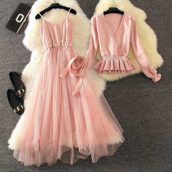 V Collar Jumper Outfit Sling Dress - Image 2