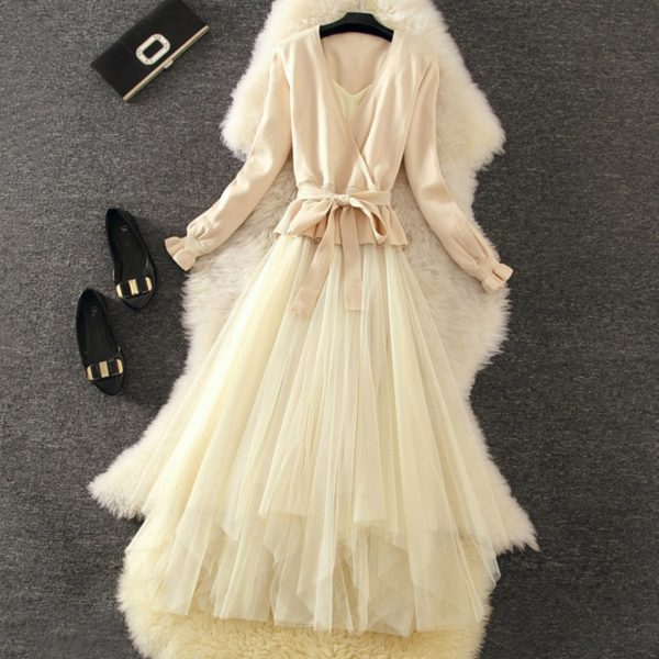 V Collar Jumper Outfit Sling Dress - Image 3