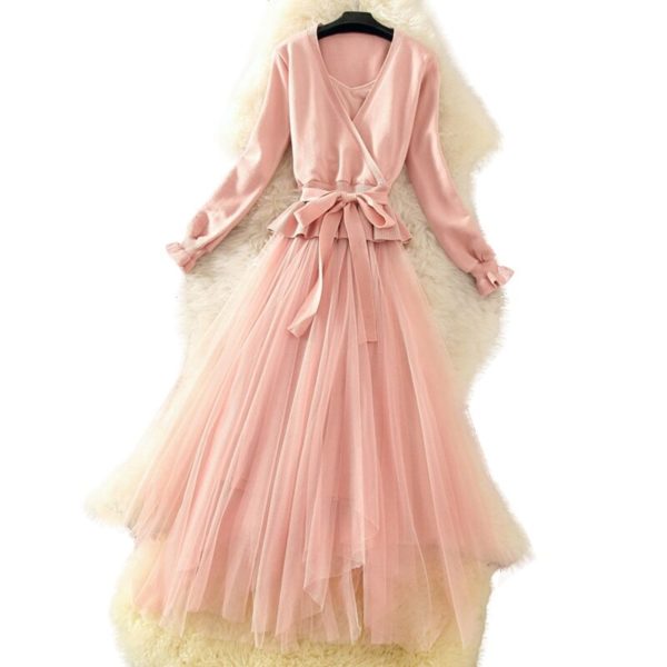V Collar Jumper Outfit Sling Dress - Image 5