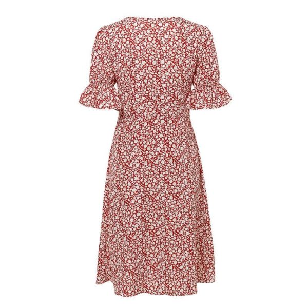 Casual Puff Sleeve Fashion V Neck Bow Print Dress - Image 8