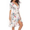 Floral Print V-neck Short Sleeve Waist Tie Casual Midi Dress - Image 2