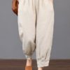 Solid Color Elastic Waist Loose Cotton Pants