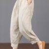 Solid Color Elastic Waist Loose Cotton Pants - Image 3