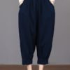 Solid Color Elastic Waist Loose Cotton Pants - Image 4