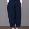 Solid Color Elastic Waist Loose Cotton Pants - Image 5