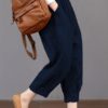 Solid Color Elastic Waist Loose Cotton Pants - Image 6