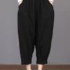 Solid Color Elastic Waist Loose Cotton Pants - Image 7