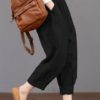 Solid Color Elastic Waist Loose Cotton Pants - Image 9