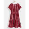 Stripe O-neck Loose Drawstring Waist Casual Mini Dress - Image 2