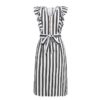 Stripe Rruffles Bow Tie Casual Beach Dress - Image 14